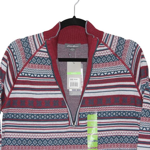 Eddie Bauer Stripped Maroon Quarter Zip Sweater Size Large NWT - Picture 5 of 7